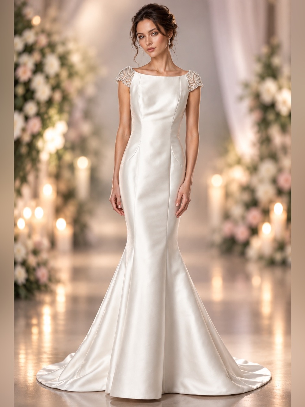 Terani Couture Ivory Mermaid Bridal Gown Beaded Illusion Cap Wedding Dress